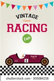 classic vintage racing car racing fun greeting card vector