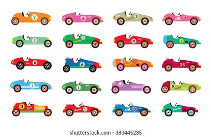 classic vintage racing sport car vector illustration collection