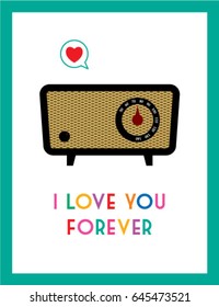 classic vintage radio i love you greeting card vector