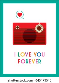 classic vintage radio i love you greeting card vector