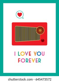 classic vintage radio i love you greeting card vector