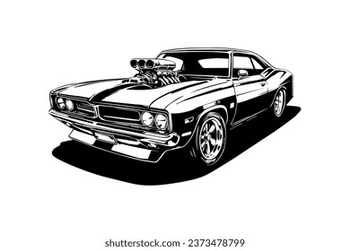 classic vintage retro car design vector black and white illustration