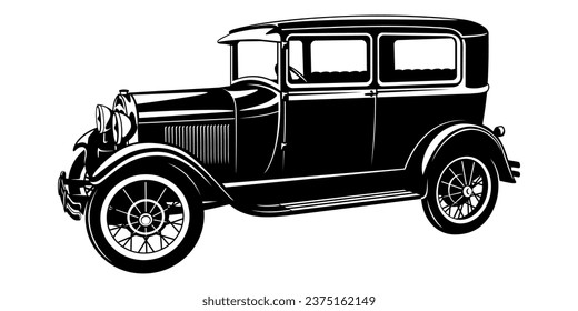 Classic Vintage Retro Car. Vector silhouette isolated on white.