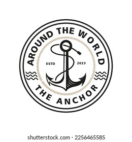 Classic Vintage Retro Country Emblem Anchor strap for Sailor Typography logo Logo design inspiration,emblem, symbol, sign, badge, label, stamp