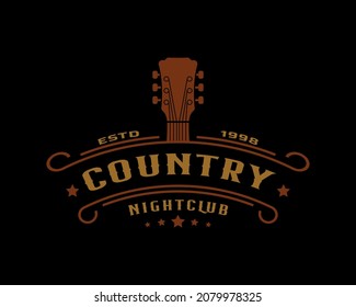 Classic Vintage Retro Label Badge for Country Guitar Music Western Saloon Bar Cowboy Logo Design Template