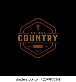 Classic Vintage Retro Label Badge for Country Guitar Music Western Saloon Bar Cowboy Logo Design Template