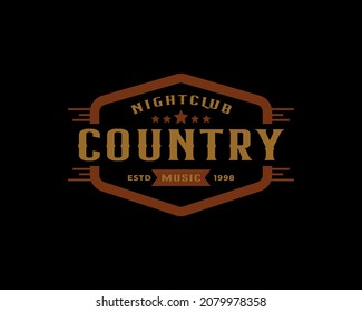 Classic Vintage Retro Label Badge for Country Guitar Music Western Saloon Bar Cowboy Logo Design Template