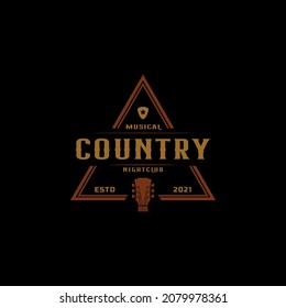 Classic Vintage Retro Label Badge for Country Guitar Music Western Saloon Bar Cowboy Logo Design Template