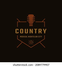 Classic Vintage Retro Label Badge for Country Guitar Music Western Saloon Bar Cowboy Logo Design Template