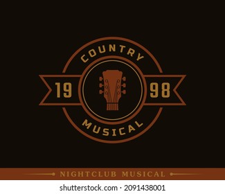 Classic Vintage Retro Label Badge for Country Guitar Music Western Saloon Bar Cowboy Logo Design Template