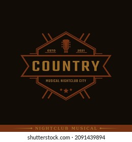 Classic Vintage Retro Label Badge for Country Guitar Music Western Saloon Bar Cowboy Logo Design Template