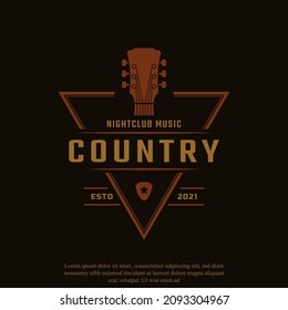 Classic Vintage Retro Label Badge for Country Guitar Music Western Saloon Bar Cowboy Logo Design Template