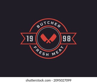 Classic Vintage Retro Label Badge for Butcher Shop with Crossed Cleavers Logo Design Inspiration