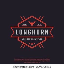 Classic Vintage Retro Label Badge for Texas Longhorn Western Bull Head Family Countryside Farm Logo Design Inspiration