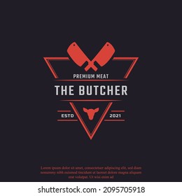 Classic Vintage Retro Label Badge for Butcher Shop with Crossed Cleavers Logo Design Inspiration