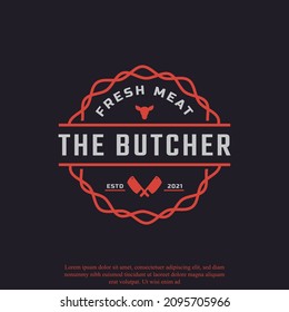 Classic Vintage Retro Label Badge for Butcher Shop with Crossed Cleavers Logo Design Inspiration
