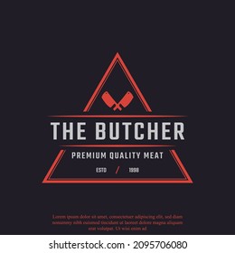 Classic Vintage Retro Label Badge for Butcher Shop with Crossed Cleavers Logo Design Inspiration