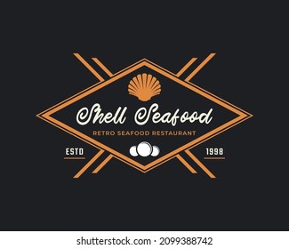 Classic Vintage Retro Label Badge for Seafood Seashell Pearl Oyster Scallop Shell Oyster Cockle Clam Mussel Logo Restaurant Design Inspiration