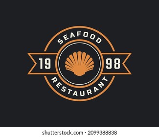 Classic Vintage Retro Label Badge for Seafood Seashell Pearl Oyster Scallop Shell Oyster Cockle Clam Mussel Logo Restaurant Design Inspiration