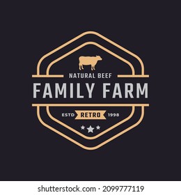 Classic Vintage Retro Label Badge Emblem Cattle, Angus, Beef Family Farm Logo Design Inspiration