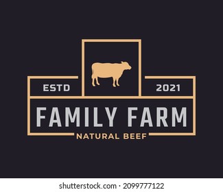 Classic Vintage Retro Label Badge Emblem Cattle, Angus, Beef Family Farm Logo Design Inspiration