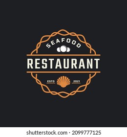 Classic Vintage Retro Label Badge for Seafood Seashell Pearl Oyster Scallop Shell Oyster Cockle Clam Mussel Logo Restaurant Design Inspiration