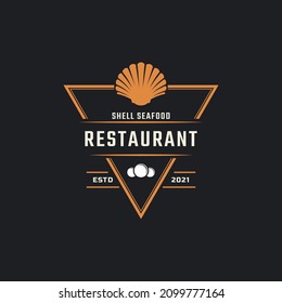 Classic Vintage Retro Label Badge for Seafood Seashell Pearl Oyster Scallop Shell Oyster Cockle Clam Mussel Logo Restaurant Design Inspiration