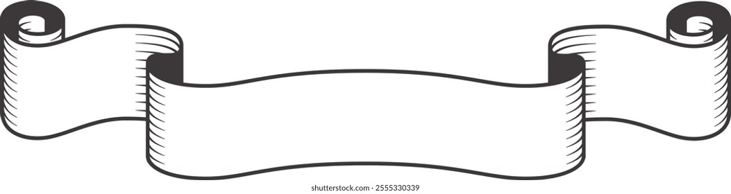 Classic vintage ribbon banner scroll drawing unrolling to reveal a blank space perfect for adding custom text or design elements, presented in versatile vector format