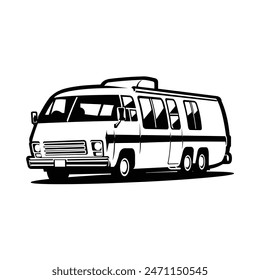 Classic vintage RV campervan motorhome caravan monochrome vector isolated