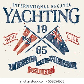 Classic and vintage sailing , Grunge vector artwork for sportswear in custom colors