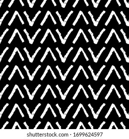 Classic vintage scandinavian seamless pattern with zigzag triangles, texture grunge crayons ink. black White background. Can be used for greeting card design, Gift wrap, fabrics, wallpapers. Vector