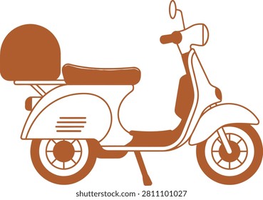 Classic vintage scooter vector icon illustration with top case two wheeled old fashioned motorcycle transportation motorized illustration delivery vehicular mobility transport isolated