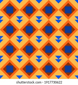 Patrón clásico ininterrumpido con textura de geometría abstracta. Fondo cuadrado del triángulo dorado amarillo azul marrón. Se puede usar para el diseño de tarjetas de felicitación, envoltura de regalo, tela, papel pintado. Vector