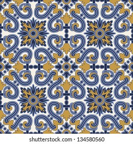  classic vintage seamless pattern in blue and yellow in editable vector file