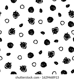 Classic vintage seamless pattern with polka dot, texture grunge crayons ink. black isolated on White background. Can be used for greeting card design, Gift wrap, fabrics, wallpapers. Vector