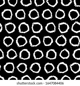 Classic vintage seamless pattern  polka dot circles, scandinavian style texture grunge crayons ink. black White background. Can be used for greeting card design, Gift wrap, fabrics, wallpapers. Vector