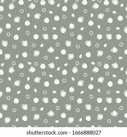 Klassisches Vintage nahtloses Muster mit Polka Punkt, Textur Grunge Crayons Tinte.  Weißgrauer Hintergrund. Kann für skandinavische Grußkartendesign, Geschenkverpackung, Stoffe, Wallpaper verwendet werden. Vektorillustration