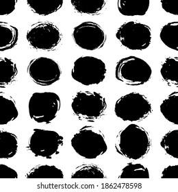 Classic vintage seamless pattern with polka dot, texture brush strokes ink. black isolated on White background. Can be used for greeting card design, Gift wrap, fabrics, wallpapers. Vector 