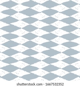 Classic vintage seamless pattern with rhombuses, texture grunge crayons ink. gray isolated on White background. Can be used for greeting card design, Gift wrap, fabrics, wallpapers. Vector