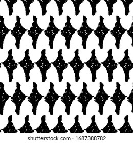 Classic vintage seamless pattern with rhombuses, texture grunge crayons ink. black isolated on White background. Can be used for greeting card design, Gift wrap, fabrics, wallpapers. Vector