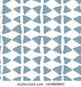 Classic vintage seamless pattern with triangles, texture grunge crayons ink. gray blue isolated on White background. Can be used for greeting card design, Gift wrap, fabrics, wallpapers. Vector