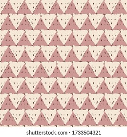 Patrón vintage clásico sin soldadura con triángulos, tinta de grillos de textura. estilo escandinavo de fondo rosado sepia. Se puede utilizar para el diseño de tarjetas de felicitación, envoltura de regalo, telas y papeles pintados. Vector 