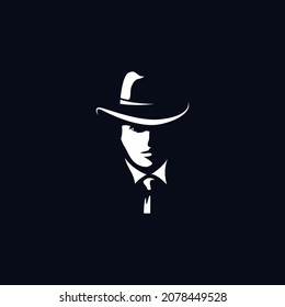 Classic Vintage silhouette Face Detective logo vector design template inspiration idea