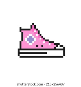 Classic vintage sneakers icon in pixel art design isolated on white background