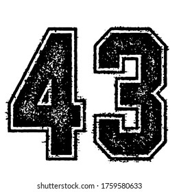 Classic Vintage Sport Jersey / Uniform numbers in black with a black outside contour line number on white background for American football, Baseball and Basketball