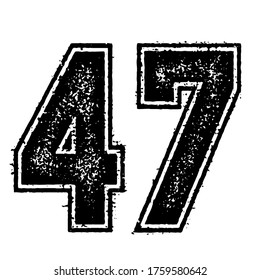 Classic Vintage Sport Jersey / Uniform numbers in black with a black outside contour line number on white background for American football, Baseball and Basketball