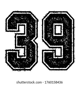Classic Vintage Sport Jersey / Uniform numbers in black with a black outside contour line number on white background for American football, Baseball and Basketball