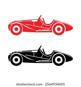 Classic vintage sports car silhouettes with white background and color versions 