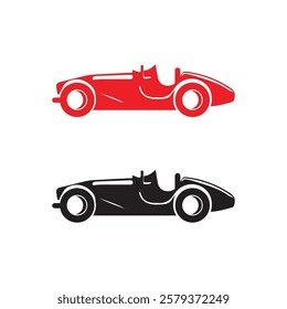 Classic vintage sports car silhouettes with white background and color versions, classic vintage retro car design vector black and white illustration