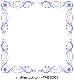 Classic vintage square colored blue frame with orange details. Isolated vector image on white background.